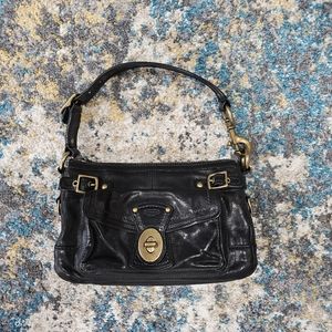 Coach Black Leather Shoulder Bag with Gold Accents